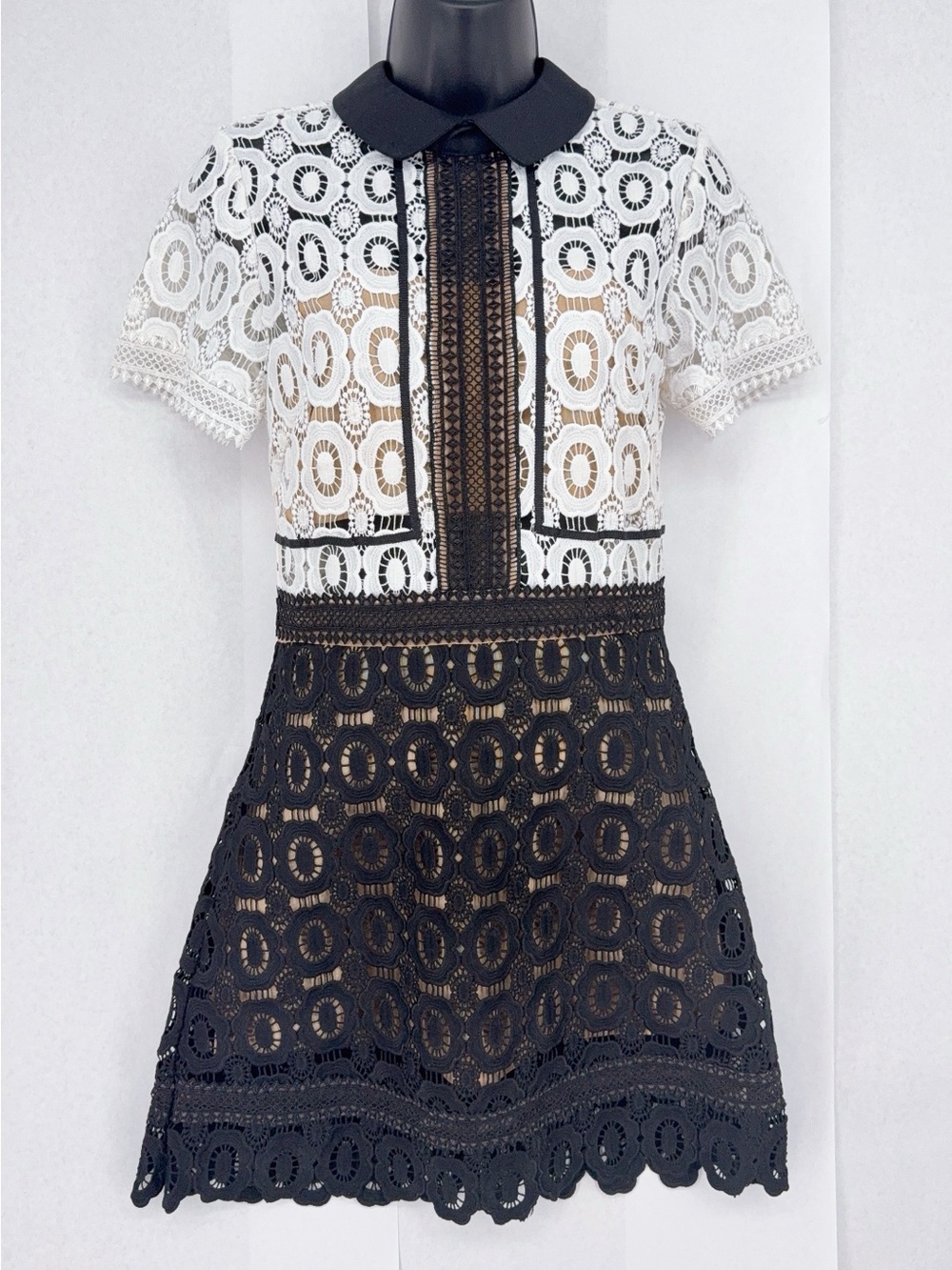 SelfPortrait WhiteBlack Lace Felicia Collared Mini Dress size 2 NWT - Picture 5 of 12